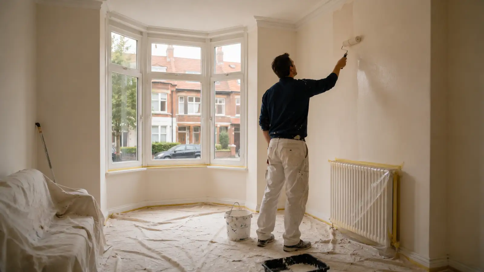 Peinture du salon d'une maison deux façades typique de Bruxelles